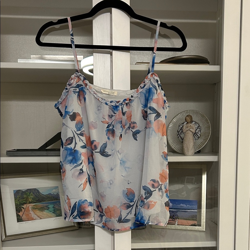 lovestitch Floral Spaghetti-Strap Camisole in Blue & Coral